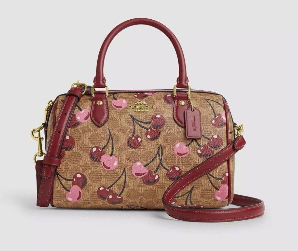 Coach Womens Rowan Satchel Bag Signature Canvas W Cherry Coach Womens Rowan Satchel Bag Signature Canvas W Cherry