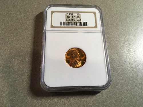 1939 P LINCOLN WHEAT CENT NGC MS-67 RD - RED WHEAT PENNY - CERTIFIED SLAB - 1C
