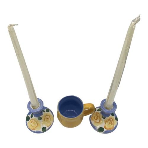 Hand Painted Easter Floral Ceramic Taper Candle Holders & Creamer Set of 3 - Picture 5 of 12