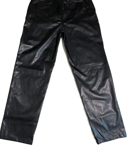 WDIRARA Women's High Waist Button Straight Leg Leather Pants Pockets Black  "M" - Picture 2 of 7