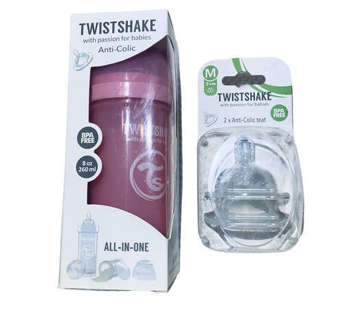 Twistshake 8oz Pink Anti-Colic BPA Free Feeding Bottle All In One Med 2+M/2 Teat