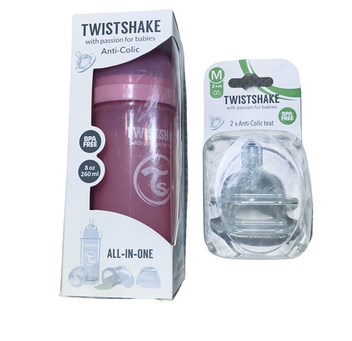 Bouteille d'alimentation sans BPA rose Twistshake 8 oz tout-en-un Med 2 + M/2 tétine - Photo 1 sur 6