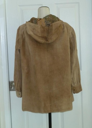 Fab Mod Vtg 70s ROGER KUPER Chestnut Suede Hooded Jacket Coat S M - Picture 6 of 17
