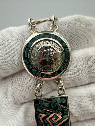 "Pulsera de plata de ley 925 diseño calendario maya incrustación 7,5"" México" - Imagen 11 de 11