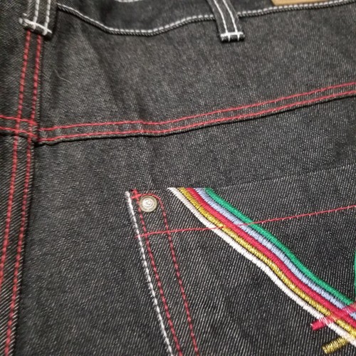 Risk Jeans Embroidered Back Pockets Men Black Denim Street Knowledge 40x32 Skate - Picture 20 of 20