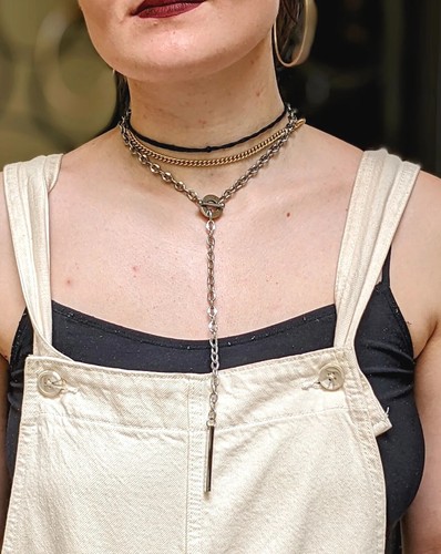 Silver Name Date Bar Lariat Y Toggle Necklace, Silver Toggle Y Lariat Necklace - Picture 3 of 12