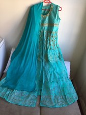 Eid  Sale Indian Deshi Long-gawn dress Brand New light Blue Beautiful Net 3pic.