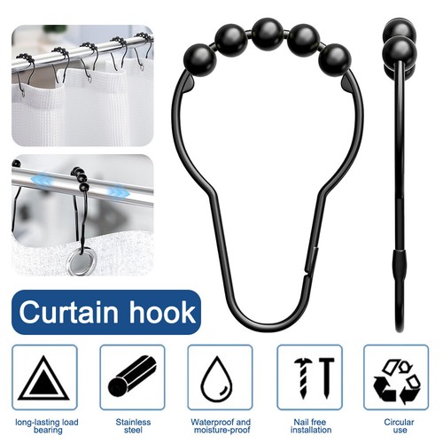 Shower Curtain Hooks Rings Decorative Hangers Rust Proof Steel Bathroom Hooks