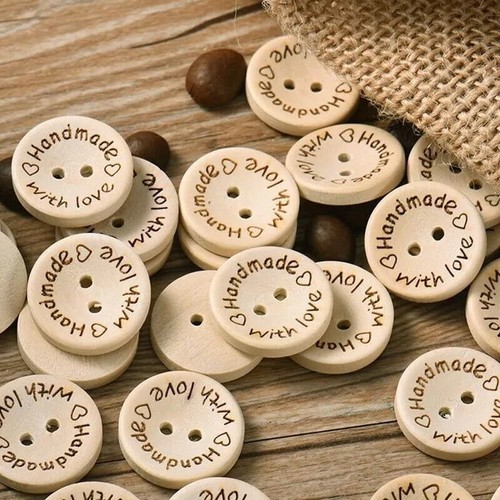 100PCS Natural Wooden Button Craft Sewing DIY Handmade With Love Wooden Buttons - Picture 7 of 14