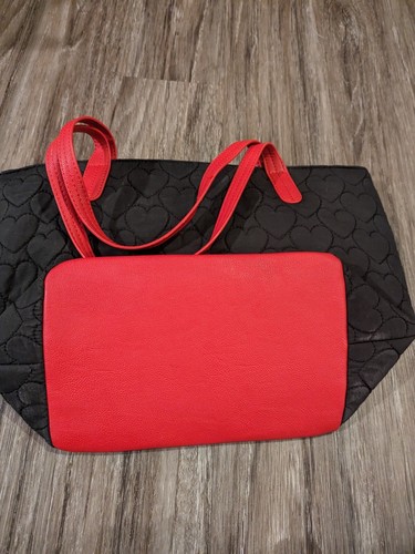 Luv Betsey Johnson Shoulder Tote Bag Rose Quilted Hearts Big Bow Purse Black - Picture 5 of 19