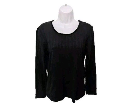 NWT J Jill Velvet Trim Long Sleeve Top Tee T Shirt Womens S Black #n1