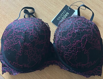 32C Gepolsterter Plunge BH von Sapph Neu in Schwarz & Pink JETZT REDUZIERT