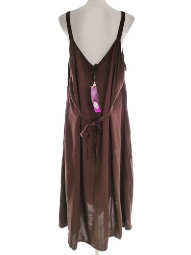 Evita Size 50 Brown Long Maxi Dress Viscose 100% Sleeveless Embroidery - Picture 3 of 5