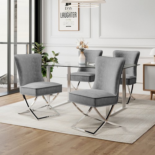 Heavy Duty Velvet Dining Chairs Set of 2 Kitchen Side Accent Chair Metal Legs UK - Picture 6 of 16