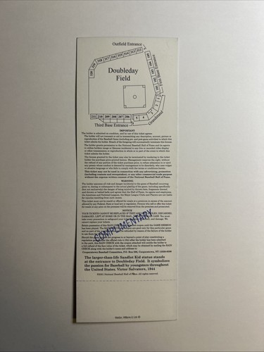 BILL MAZEROSKI Signed Complimentary Baseball HOF Baseball Game @Doubleday Field - Picture 2 of 2