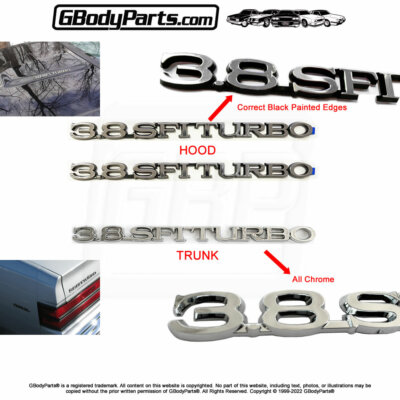 Hood Script Emblem For 84-87 Buick Grand National 3.8L Turbo - Chrome & Black, Adhesive Back
