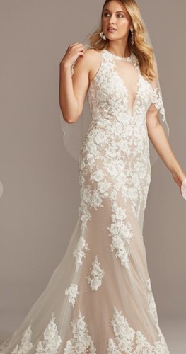 David's Bridal Galina Signature SIZE 24W Wedding Dress Sequin Ivy Bisque SWG843 - Picture 4 of 13