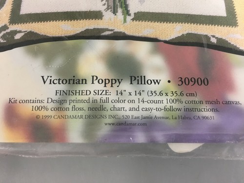 Candamar Designs Victorian Poppy Pillow Needlepoint Kit 30900 NEW Made in USA - Picture 2 of 4