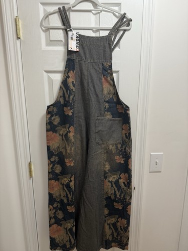 COWOKA Casual Boho Denim Overalls Loose Wide Leg Jumpsuit Suspenders Sz M - Picture 4 of 9