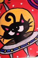 NEW NOT ACEO PHOTO PRINT MATTE 4X6  CAT LOST IN SPACE ACRYLIC 2000-now 