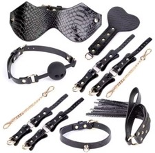 Bondage set leather cuffs collar ankle restraint bdsm wrist real cow thigh piece