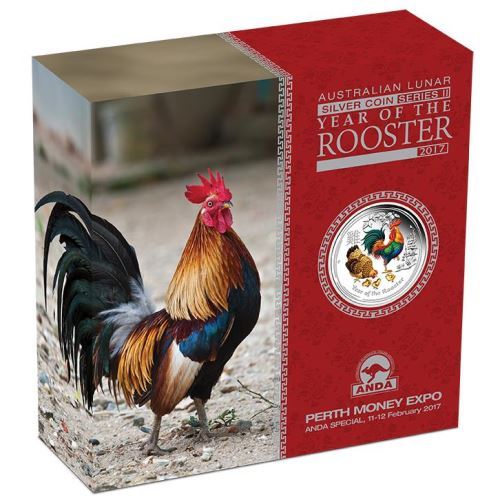 2017 ANDA EXPO PROOF Colored Silver Lunar Year of the Rooster NGC PF69 2oz Coin - Picture 3 of 6
