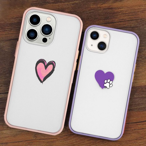 For iPhone 14 Pro Translucent Design Frosted TPU + PC Bumper Case - Pink Heart - Picture 6 of 6