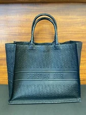 Authentic Christian Dior Oblique Black Embossed Leather Large Book Tote Bag