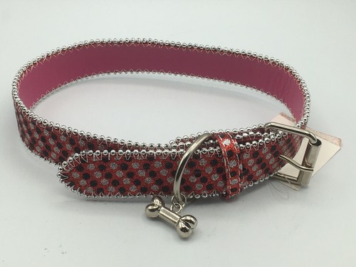 PET LONDON HUNDEHALSBAND 17"-23,5" NEU Glamourös Glitzer Rot/Schwarz/Silber/Punkte