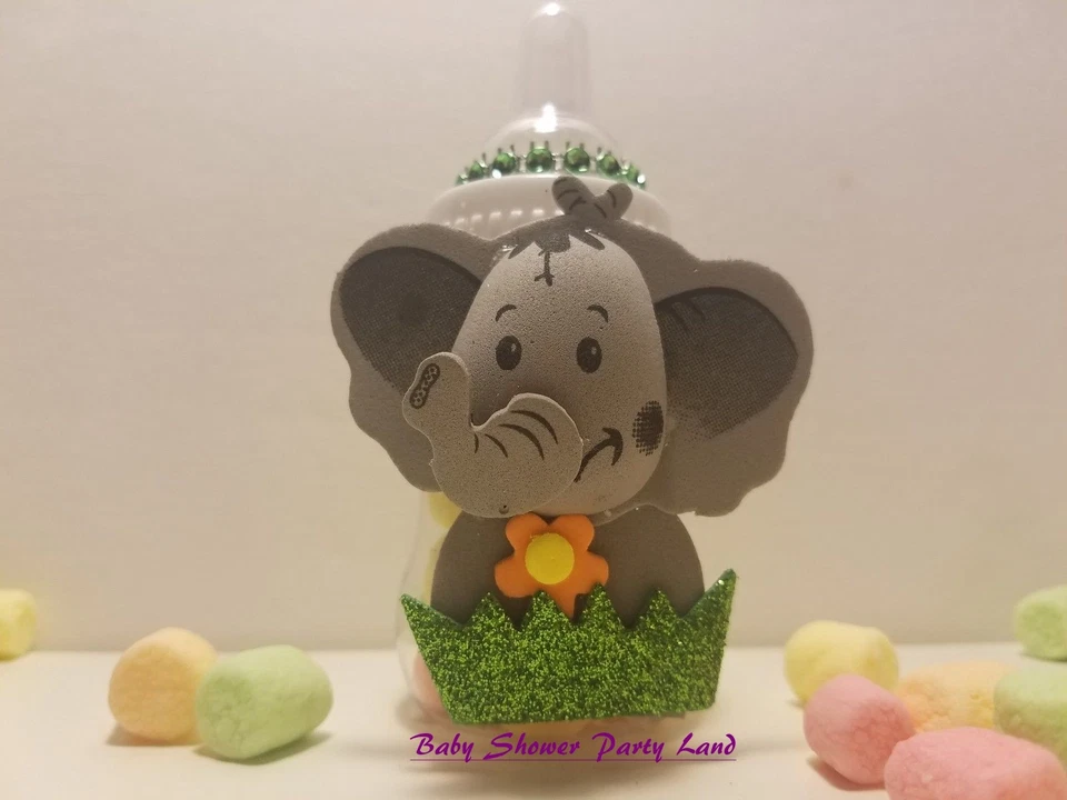 12 Fillable Bottles Baby Shower Boy or Girl Favors Prizes Safari Jungle Animals - Image 3 of 4