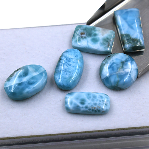6 piezas piedras preciosas naturales dominicanas larimar alta calidad 17-22 mm cabujón sin tratar - Imagen 8 de 12