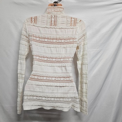 Blusa Cinq a Sept Antonia Cuello Alto Encaje Volantes Blanco S Marfil Mezcla Algodón - Imagen 8 de 14