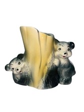 Vintage Ceramic Planter Two Bears Playing Peek A Boo Behind Yellow Tree Trunk