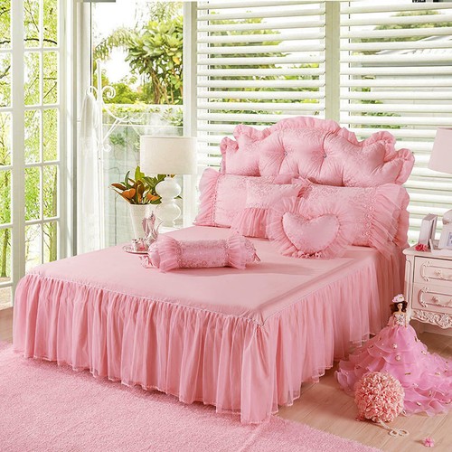 Luxury Wedding Bedding Set Lace Cotton Full Queen King Size Bedskirt Duvet Cover - Picture 11 of 60