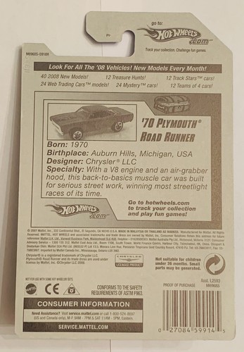 Super Treasure Hunt 70 Plymouth Road Runner 2008 Hot Wheels con protector - Imagen 3 de 5