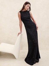 Banana Republic M Lexia Lace Maxi Dress Black #882610