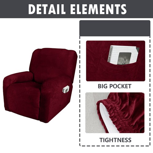 1/2/3 Seater Stretch Velvet Recliner Chair Cover Armchair Lounge Couch Slipcover - Picture 57 of 88