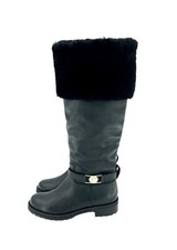 Versace Collection Boots Black Leather Fur Shearling Tall Boots 37 Eu New Sh04