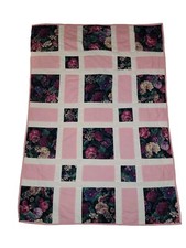 Vintage Handmade Quilt Throw Adult Lap Blanket Pink Floral Heavy Warm 44 x 61"