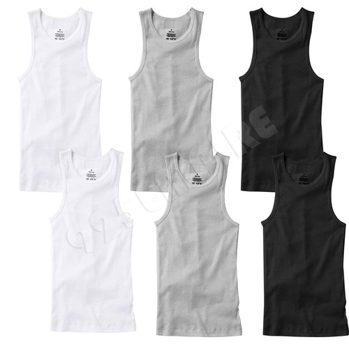 Men 100%Cotton Ribbed Black/White/Grey Tank Top A-Shirt Wife Beater Undershirts - Picture 9 of 9