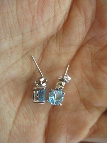 Rogers & Hollands 14k White Gold Blue Topaz Earrings & Necklace Pendant New NIB - Picture 12 of 15