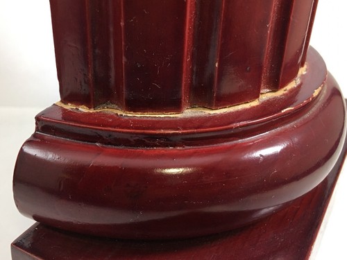 Fermalibri a colonna romana rossa in legno dipinto colonna toscana vintage - Foto 7 di 12