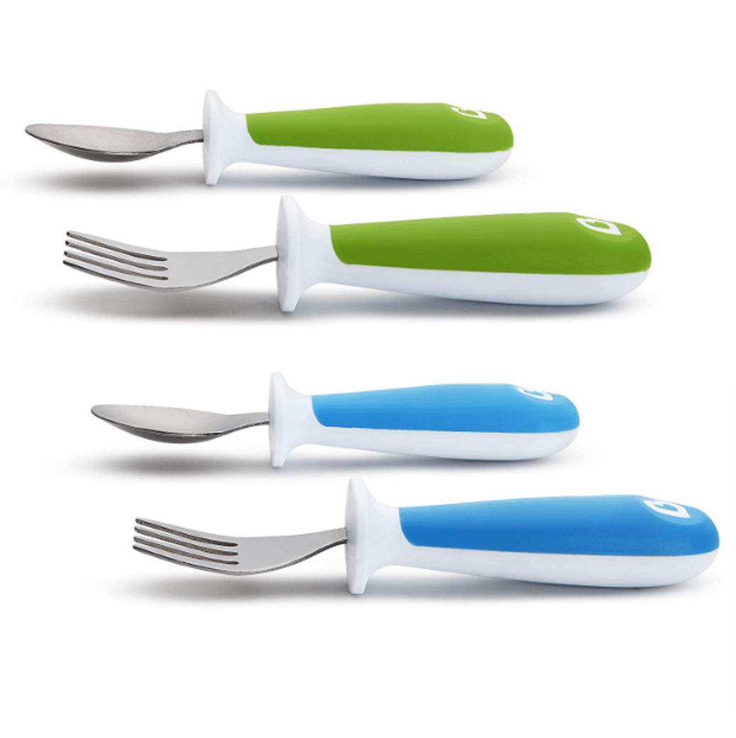 Munchkin 4 Count Raise Toddler Fork and Spoon, Blue/Green