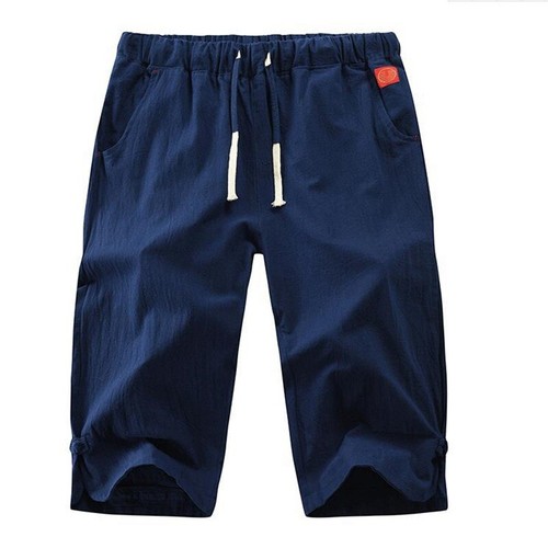 Mens Casual Pants Elastic Waist Loose Sport Shorts 3/4 Long Length Capri Linen - Picture 22 of 22