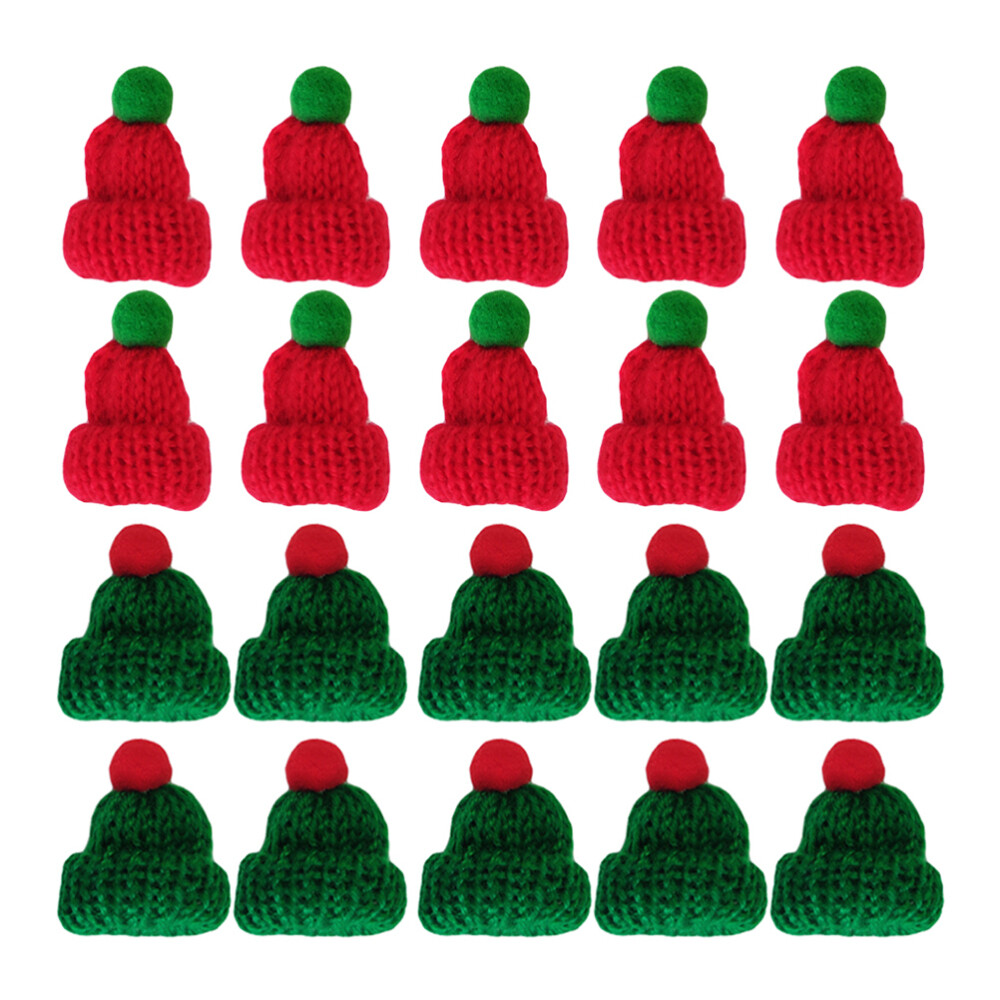 20 piezas Mini Sombrero Tejido Botella de Vino de Navidad Miniatura Sombrero de Navidad