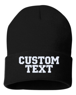 Cuffed Black Beanie with White thread and College style lettering ...
