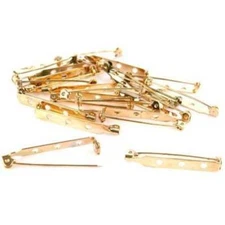 20 Bar Pin Backs Broach Hat Badge Jewelry Safety Parts 38 x 5mm