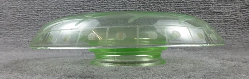 Antique Uranium Glass Console Bowl 10.5”Floral etched depression Vaseline glass