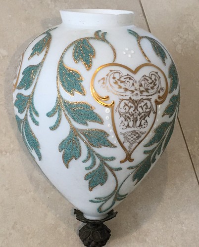 14" Vintage Runde Türkis & Gold Milchglas Deckenleuchte Leuchte Schirm - Bild 2 von 12