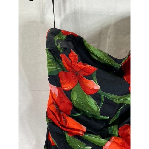 MNG By Mango Women's Black/Red Floral Print Strapless Bodycon Mini Dress SZ 8 - Picture 4 of 10